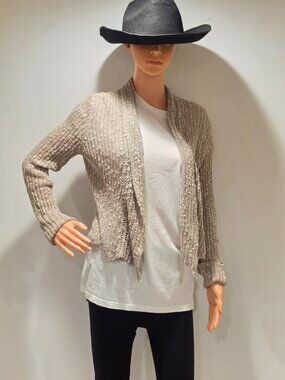 Eileen Fisher Beige Cardigan Petite Medium Cotton Linen Blend